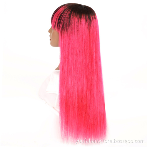 Raw Mink Virgin Cuticle Aligned Brazilian 100% Human Hair Full Machine Made Wigs Ombre 1b Pink Color None Lace Wigs with Bangs